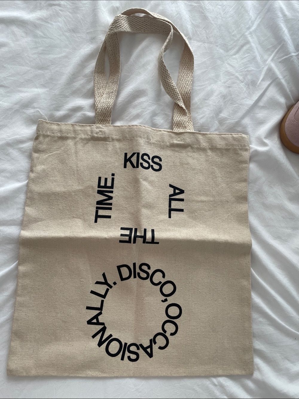 Canvas Tote Bag with Black Graphic Print - KISS Co Harry Styles